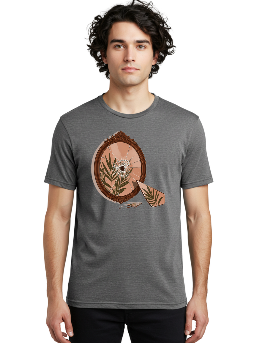 Broken-Mirror-With-Cannabis-Leaf Men'S Graphic Tee, 100% Cotton, Comfortable Casual Summer Wear, Machine Washable, Vintage Camera, Old Camera, Antique Camera, Black Camera, Classic Photography, Photography Equipment, Nostalgic Device, Bak135