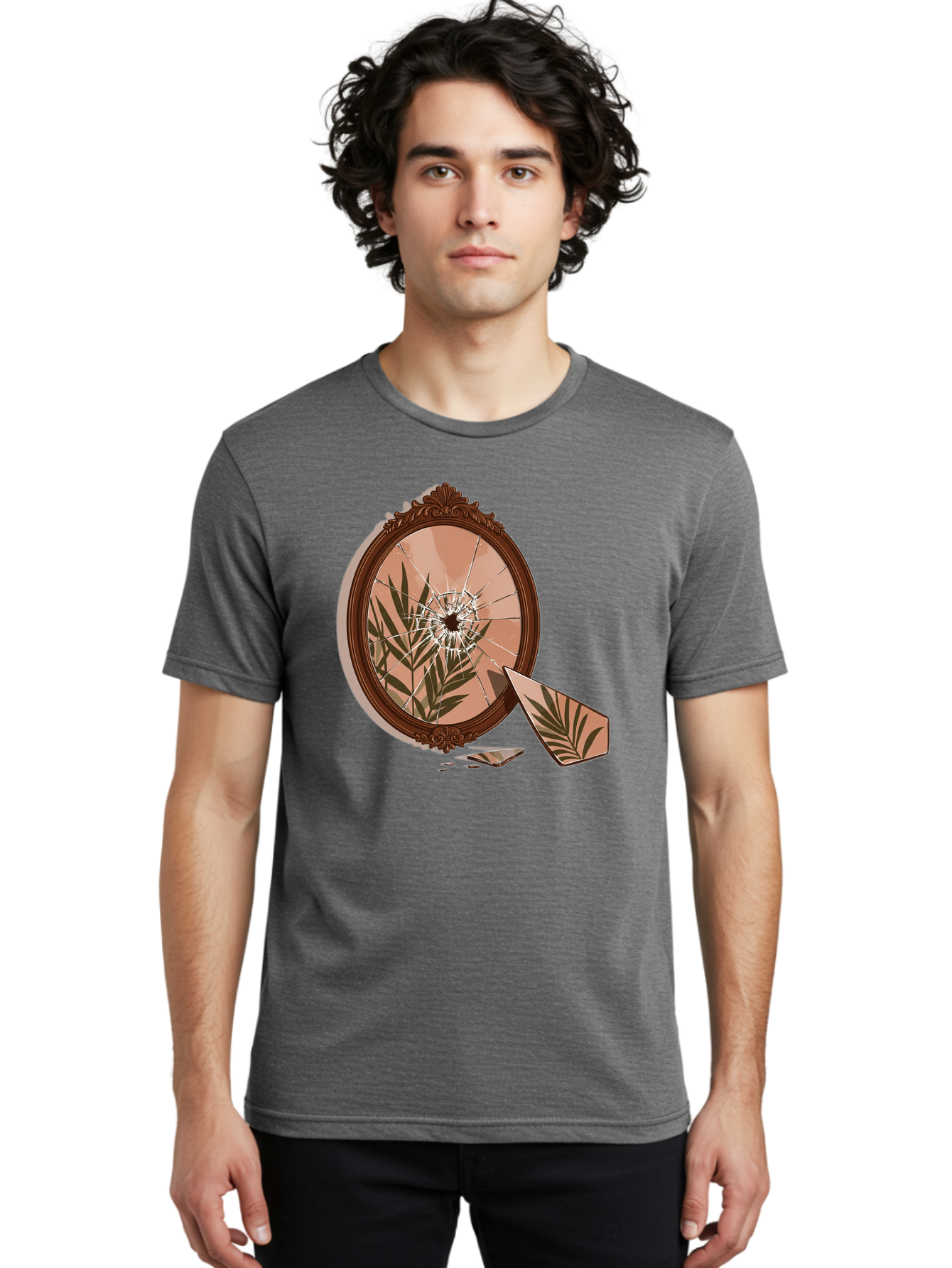 Broken-Mirror-With-Cannabis-Leaf Men'S Graphic Tee, 100% Cotton, Comfortable Casual Summer Wear, Machine Washable, Vintage Camera, Old Camera, Antique Camera, Black Camera, Classic Photography, Photography Equipment, Nostalgic Device, Bak135