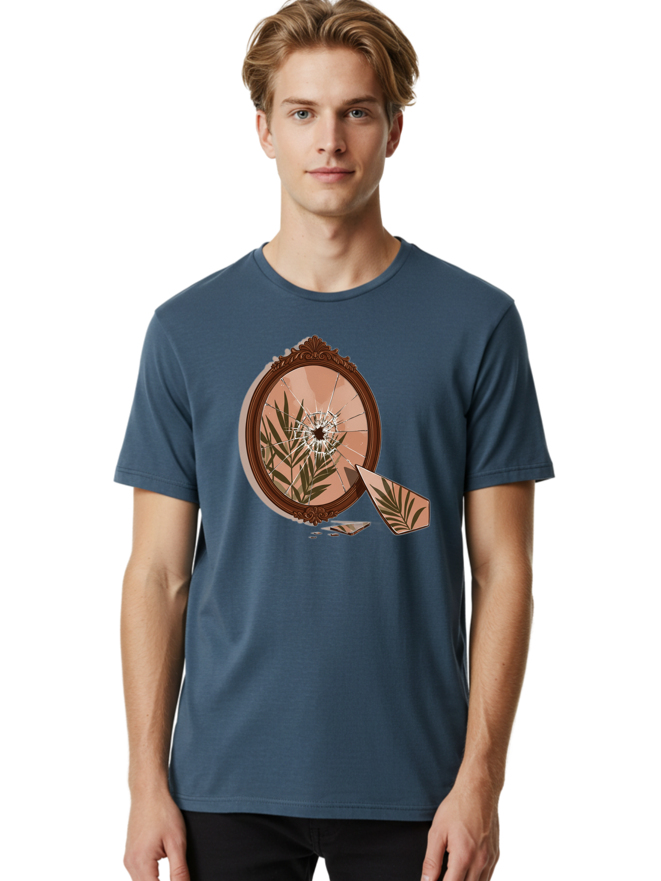 Broken-Mirror-With-Cannabis-Leaf Men'S Graphic Tee, 100% Cotton, Comfortable Casual Summer Wear, Machine Washable, Vintage Camera, Old Camera, Antique Camera, Black Camera, Classic Photography, Photography Equipment, Nostalgic Device, Bak135