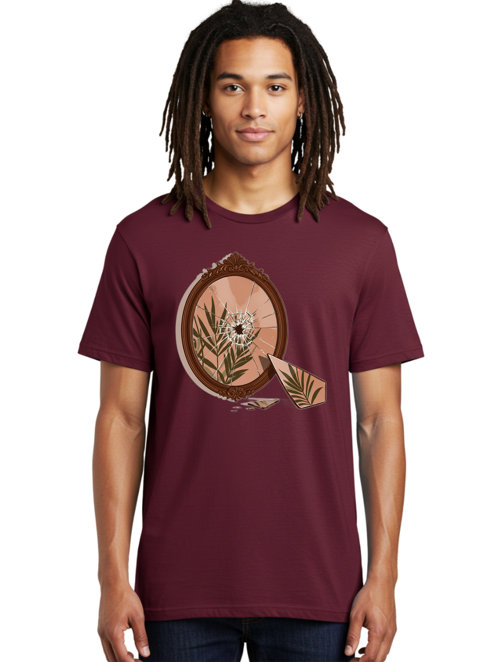 Broken-Mirror-With-Cannabis-Leaf Men'S Graphic Tee, 100% Cotton, Comfortable Casual Summer Wear, Machine Washable, Vintage Camera, Old Camera, Antique Camera, Black Camera, Classic Photography, Photography Equipment, Nostalgic Device, Bak135