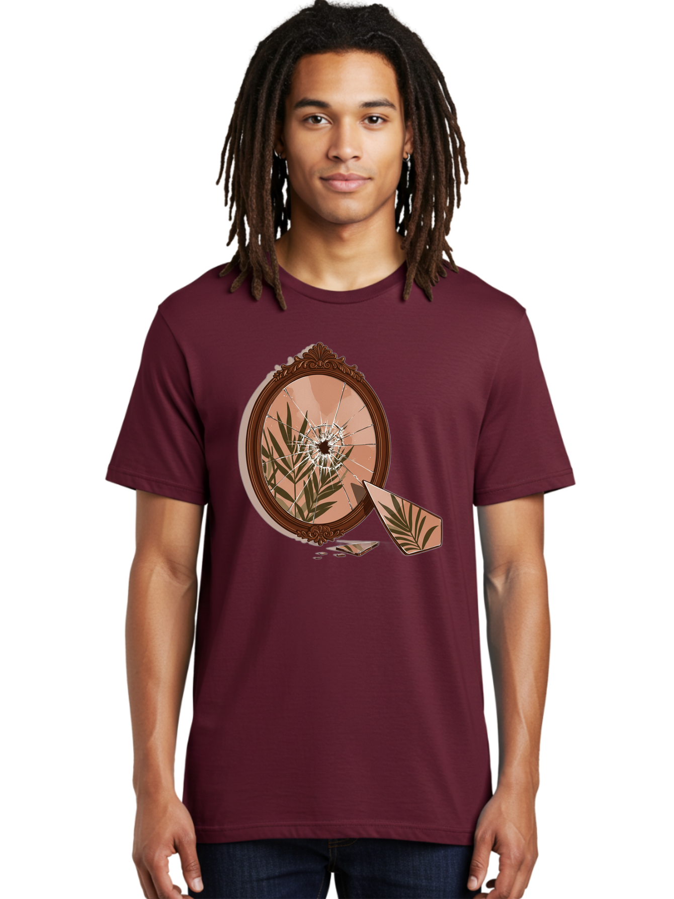 Broken-Mirror-With-Cannabis-Leaf Men'S Graphic Tee, 100% Cotton, Comfortable Casual Summer Wear, Machine Washable, Vintage Camera, Old Camera, Antique Camera, Black Camera, Classic Photography, Photography Equipment, Nostalgic Device, Bak135