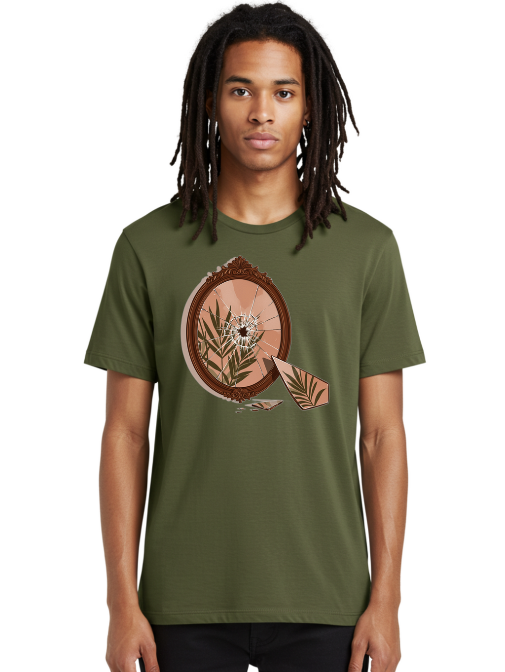 Broken-Mirror-With-Cannabis-Leaf Men'S Graphic Tee, 100% Cotton, Comfortable Casual Summer Wear, Machine Washable, Vintage Camera, Old Camera, Antique Camera, Black Camera, Classic Photography, Photography Equipment, Nostalgic Device, Bak135