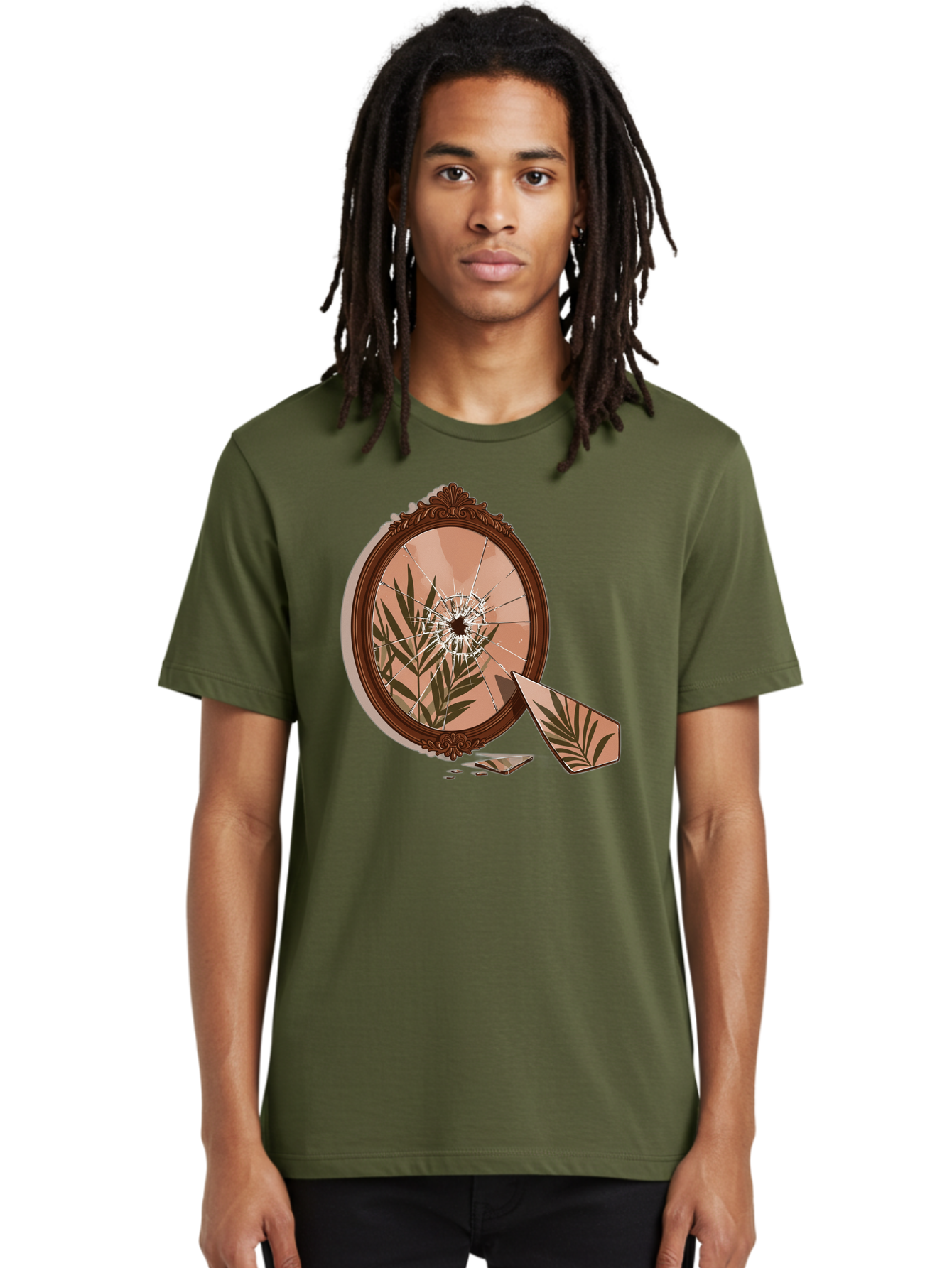 Broken-Mirror-With-Cannabis-Leaf Men'S Graphic Tee, 100% Cotton, Comfortable Casual Summer Wear, Machine Washable, Vintage Camera, Old Camera, Antique Camera, Black Camera, Classic Photography, Photography Equipment, Nostalgic Device, Bak135