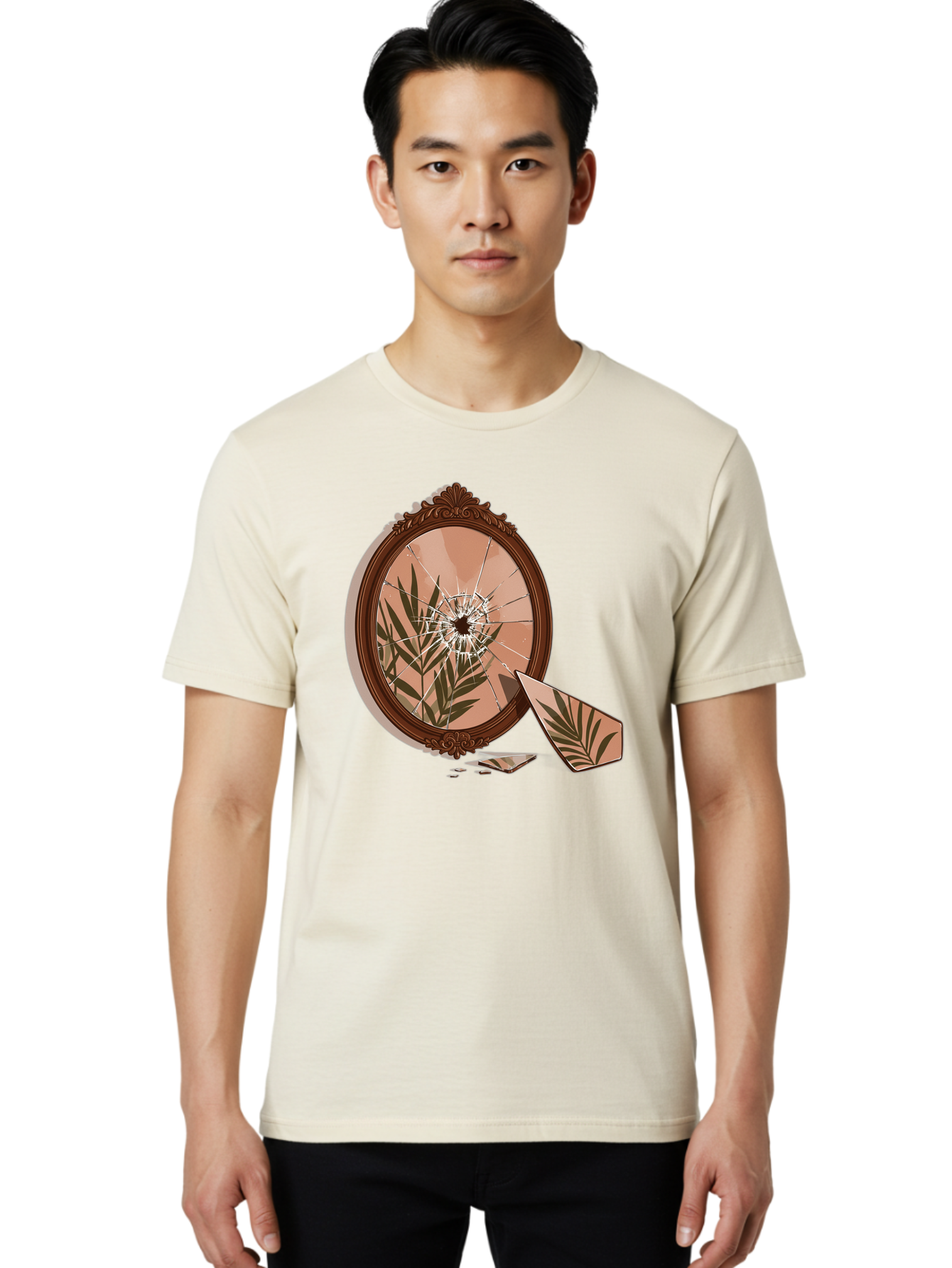 Broken-Mirror-With-Cannabis-Leaf Men'S Graphic Tee, 100% Cotton, Comfortable Casual Summer Wear, Machine Washable, Vintage Camera, Old Camera, Antique Camera, Black Camera, Classic Photography, Photography Equipment, Nostalgic Device, Bak135