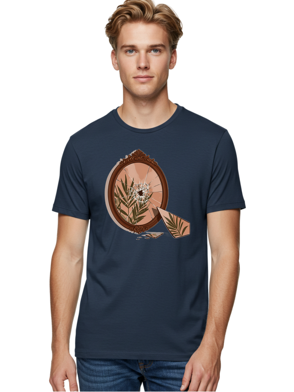 Broken-Mirror-With-Cannabis-Leaf Men'S Graphic Tee, 100% Cotton, Comfortable Casual Summer Wear, Machine Washable, Vintage Camera, Old Camera, Antique Camera, Black Camera, Classic Photography, Photography Equipment, Nostalgic Device, Bak135