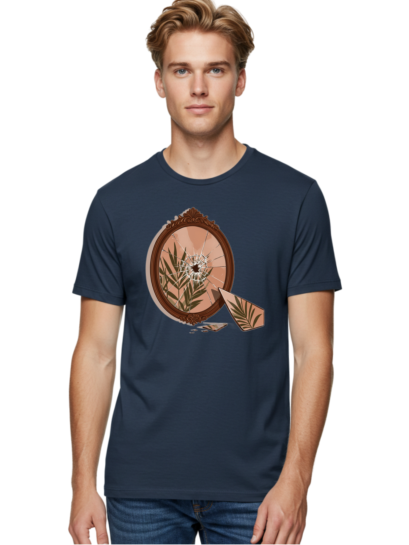 Broken-Mirror-With-Cannabis-Leaf Men'S Graphic Tee, 100% Cotton, Comfortable Casual Summer Wear, Machine Washable, Vintage Camera, Old Camera, Antique Camera, Black Camera, Classic Photography, Photography Equipment, Nostalgic Device, Bak135