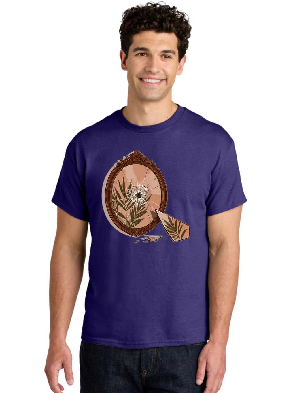 Broken-Mirror-With-Cannabis-Leaf Men'S Graphic Tee, 100% Cotton, Comfortable Casual Summer Wear, Machine Washable, Vintage Camera, Old Camera, Antique Camera, Black Camera, Classic Photography, Photography Equipment, Nostalgic Device, Bak135
