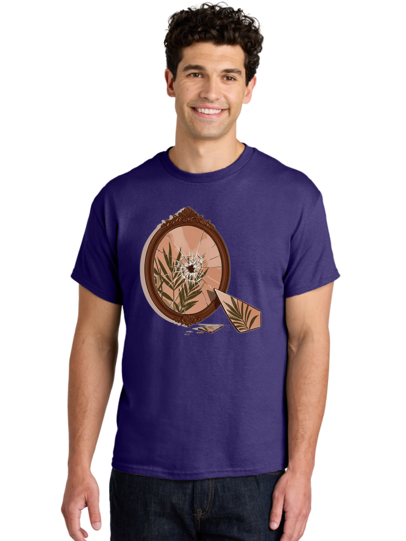 Broken-Mirror-With-Cannabis-Leaf Men'S Graphic Tee, 100% Cotton, Comfortable Casual Summer Wear, Machine Washable, Vintage Camera, Old Camera, Antique Camera, Black Camera, Classic Photography, Photography Equipment, Nostalgic Device, Bak135