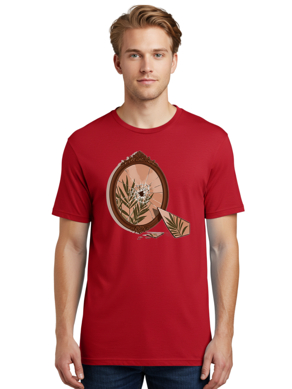 Broken-Mirror-With-Cannabis-Leaf Men'S Graphic Tee, 100% Cotton, Comfortable Casual Summer Wear, Machine Washable, Vintage Camera, Old Camera, Antique Camera, Black Camera, Classic Photography, Photography Equipment, Nostalgic Device, Bak135