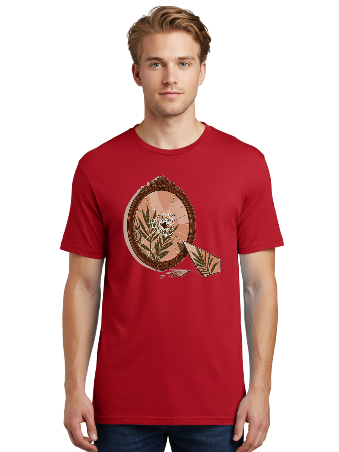 Broken-Mirror-With-Cannabis-Leaf Men'S Graphic Tee, 100% Cotton, Comfortable Casual Summer Wear, Machine Washable, Vintage Camera, Old Camera, Antique Camera, Black Camera, Classic Photography, Photography Equipment, Nostalgic Device, Bak135