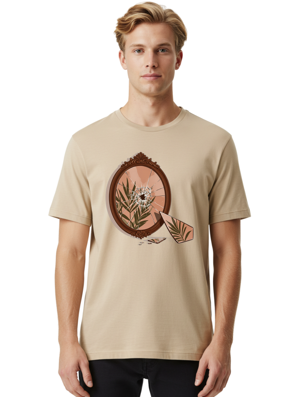 Broken-Mirror-With-Cannabis-Leaf Men'S Graphic Tee, 100% Cotton, Comfortable Casual Summer Wear, Machine Washable, Vintage Camera, Old Camera, Antique Camera, Black Camera, Classic Photography, Photography Equipment, Nostalgic Device, Bak135