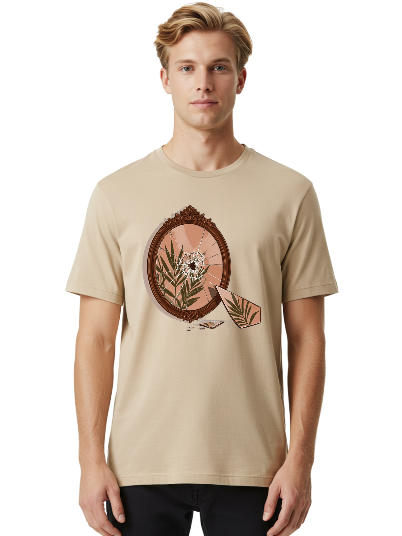 Broken-Mirror-With-Cannabis-Leaf Men'S Graphic Tee, 100% Cotton, Comfortable Casual Summer Wear, Machine Washable, Vintage Camera, Old Camera, Antique Camera, Black Camera, Classic Photography, Photography Equipment, Nostalgic Device, Bak135