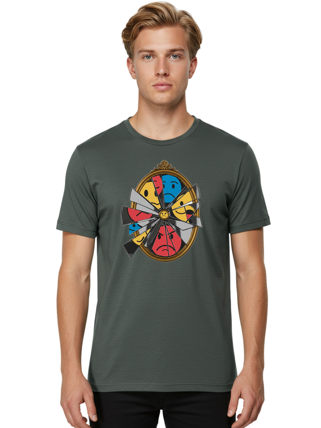 Broken-Mirror-With-Emoticons Men'S Graphic Tee, 100% Cotton, Comfortable Casual Summer Wear, Machine Washable, Vintage Camera, Old Camera, Antique Camera, Black Camera, Classic Photography, Photography Equipment, Nostalgic Device, Film Camera, Bak136