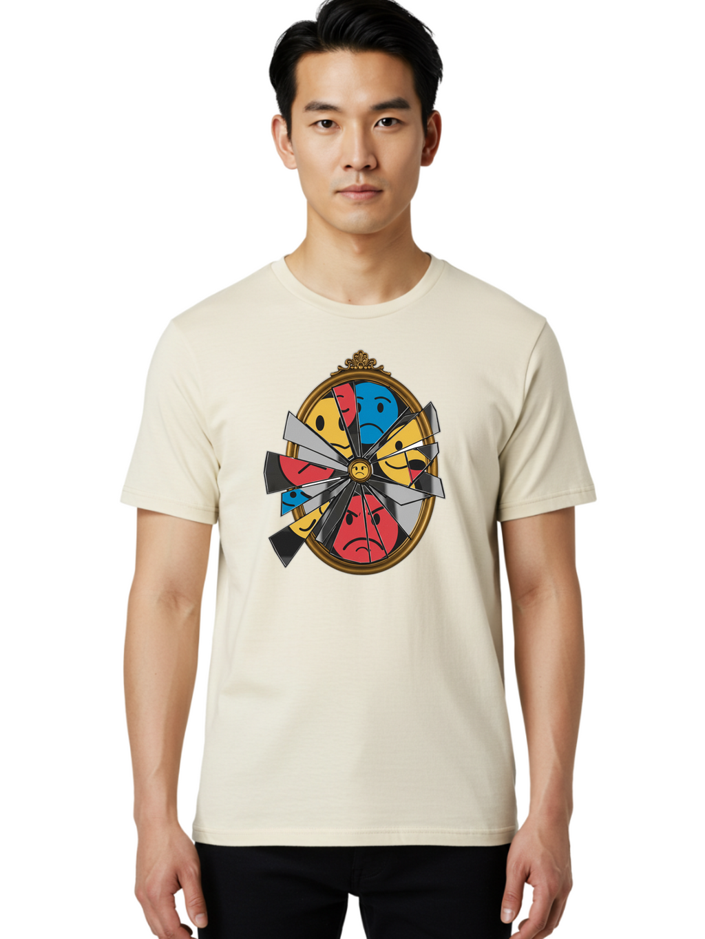 Broken-Mirror-With-Emoticons Men'S Graphic Tee, 100% Cotton, Comfortable Casual Summer Wear, Machine Washable, Vintage Camera, Old Camera, Antique Camera, Black Camera, Classic Photography, Photography Equipment, Nostalgic Device, Film Camera, Bak136
