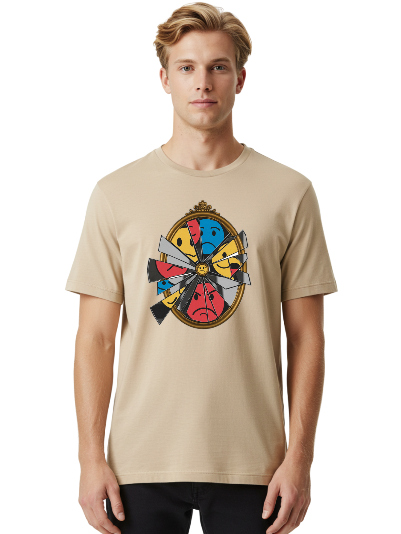 Broken-Mirror-With-Emoticons Men'S Graphic Tee, 100% Cotton, Comfortable Casual Summer Wear, Machine Washable, Vintage Camera, Old Camera, Antique Camera, Black Camera, Classic Photography, Photography Equipment, Nostalgic Device, Film Camera, Bak136