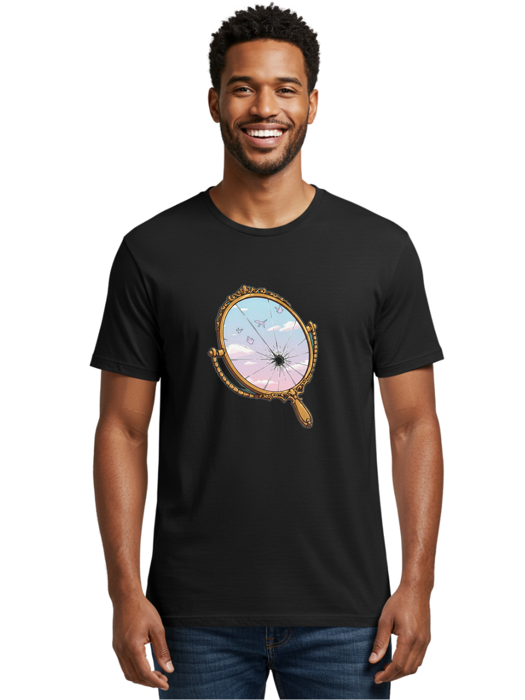 Broken-Mirror Men'S Graphic Tee, 100% Cotton, Comfortable Casual Summer Wear, Machine Washable, Vintage Camera, Old Camera, Antique Camera, Black Camera, Classic Photography, Photography Equipment, Nostalgic Device, Film Camera, Camera Art Bak137