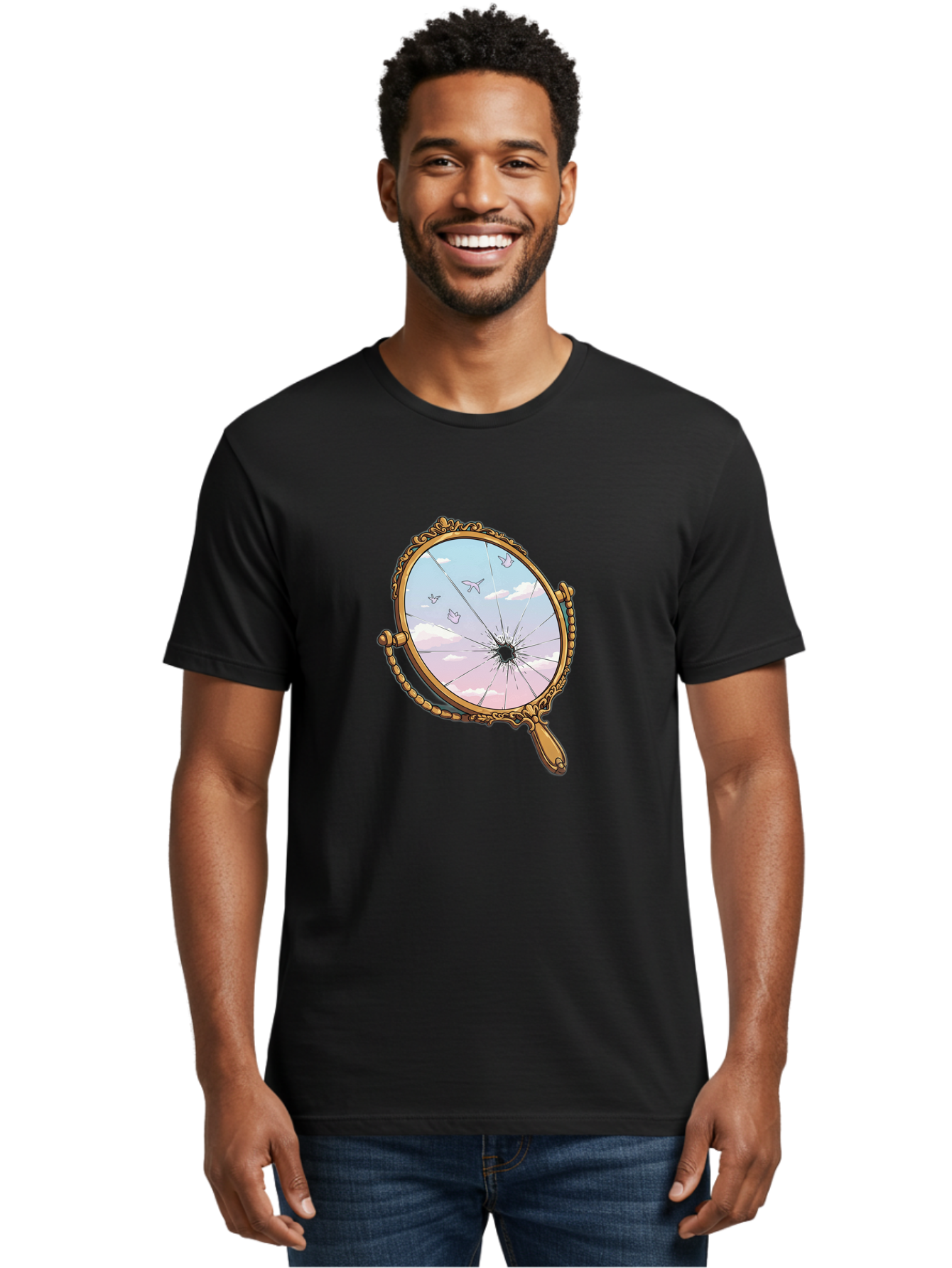Broken-Mirror Men'S Graphic Tee, 100% Cotton, Comfortable Casual Summer Wear, Machine Washable, Vintage Camera, Old Camera, Antique Camera, Black Camera, Classic Photography, Photography Equipment, Nostalgic Device, Film Camera, Camera Art Bak137