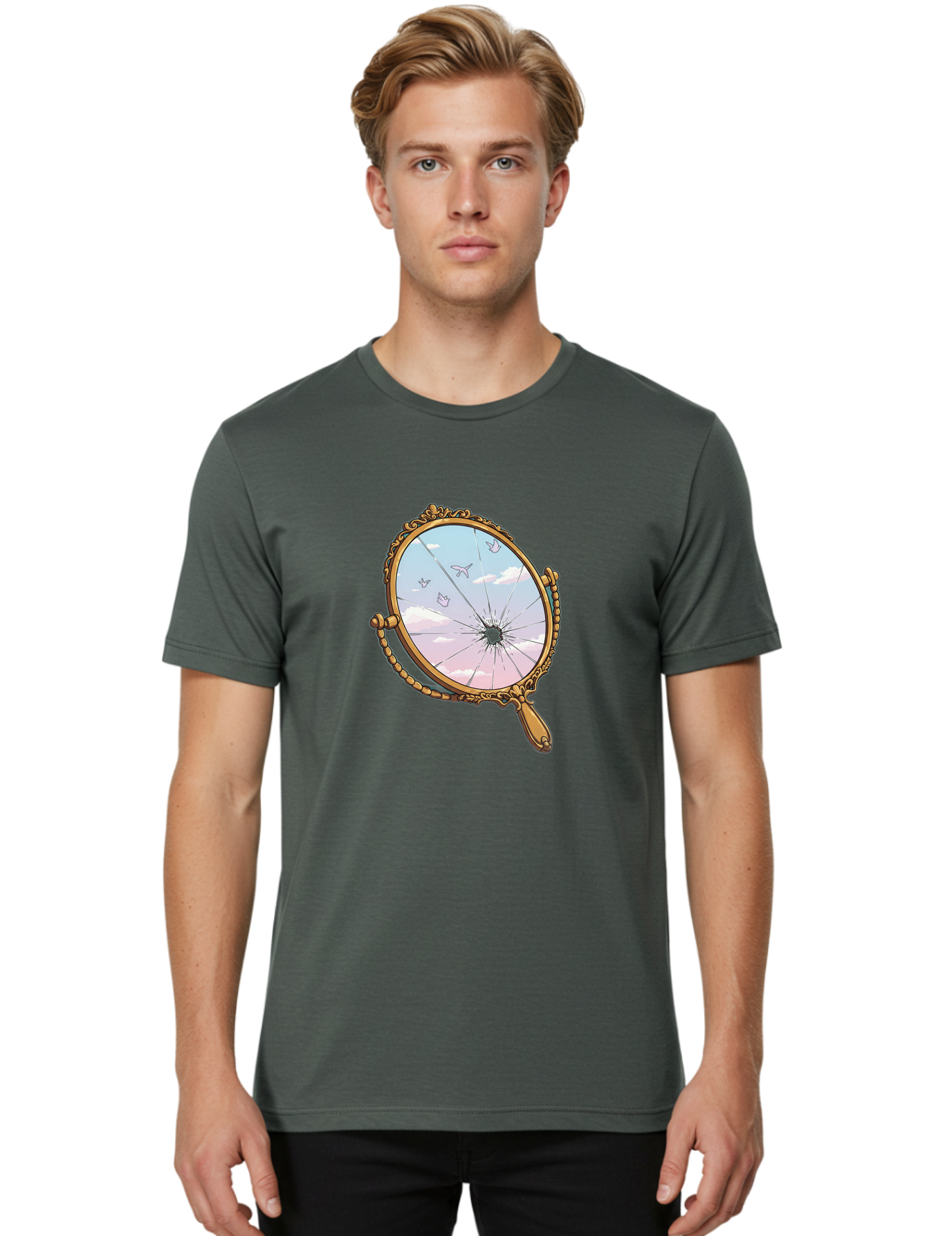 Broken-Mirror Men'S Graphic Tee, 100% Cotton, Comfortable Casual Summer Wear, Machine Washable, Vintage Camera, Old Camera, Antique Camera, Black Camera, Classic Photography, Photography Equipment, Nostalgic Device, Film Camera, Camera Art Bak137