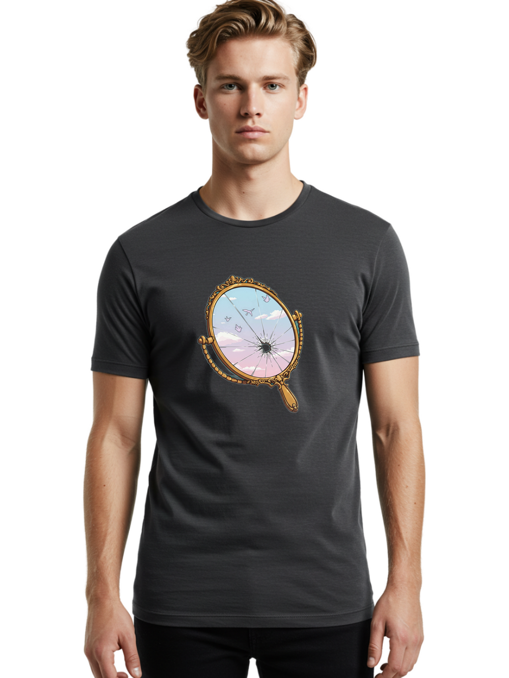 Broken-Mirror Men'S Graphic Tee, 100% Cotton, Comfortable Casual Summer Wear, Machine Washable, Vintage Camera, Old Camera, Antique Camera, Black Camera, Classic Photography, Photography Equipment, Nostalgic Device, Film Camera, Camera Art Bak137
