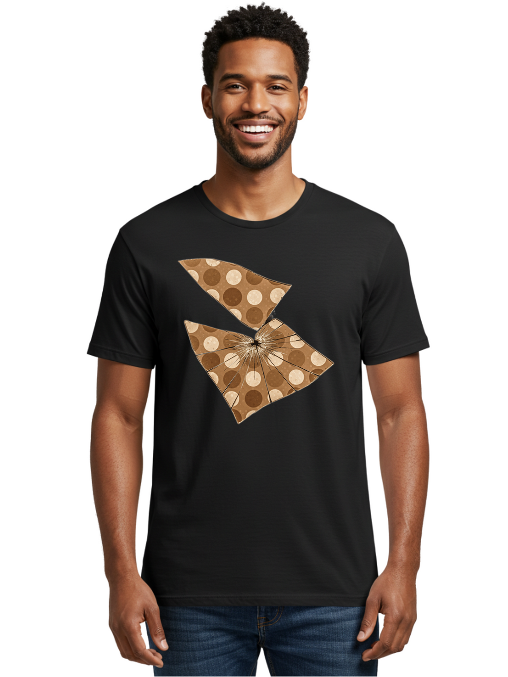 Brown-And-Beige-Polka-Dot-Parasol Men'S Graphic Tee, 100% Cotton, Comfortable Casual Summer Wear, Machine Washable, Vintage Camera, Old Camera, Antique Camera, Black Camera, Classic Photography, Photography Equipment, Nostalgic Device, Bak141