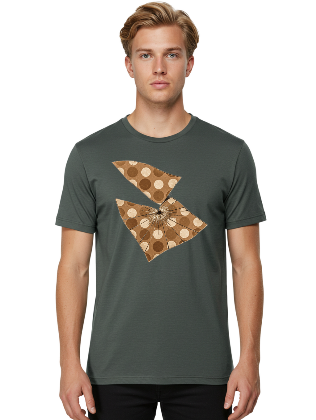 Brown-And-Beige-Polka-Dot-Parasol Men'S Graphic Tee, 100% Cotton, Comfortable Casual Summer Wear, Machine Washable, Vintage Camera, Old Camera, Antique Camera, Black Camera, Classic Photography, Photography Equipment, Nostalgic Device, Bak141