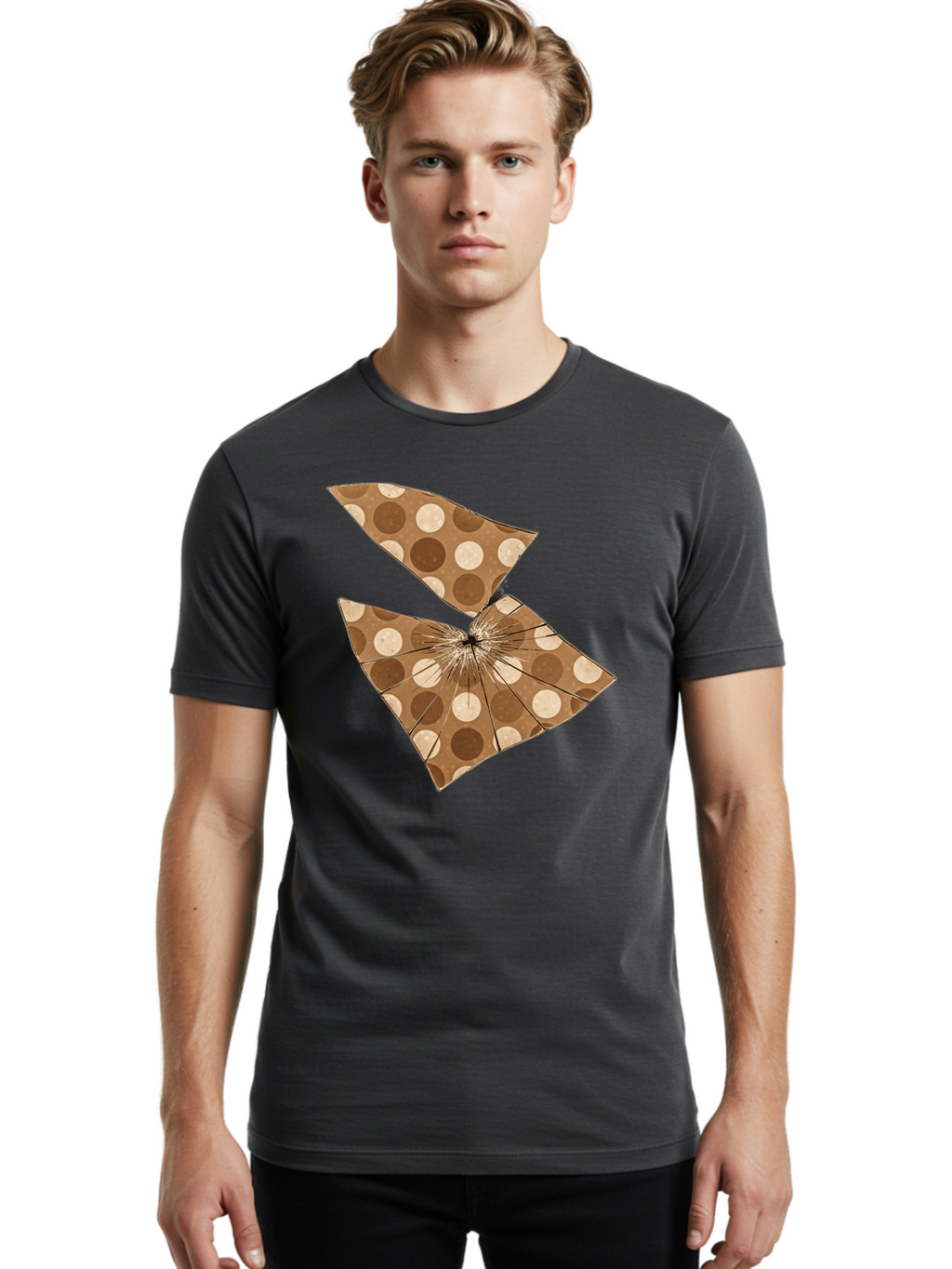 Brown-And-Beige-Polka-Dot-Parasol Men'S Graphic Tee, 100% Cotton, Comfortable Casual Summer Wear, Machine Washable, Vintage Camera, Old Camera, Antique Camera, Black Camera, Classic Photography, Photography Equipment, Nostalgic Device, Bak141