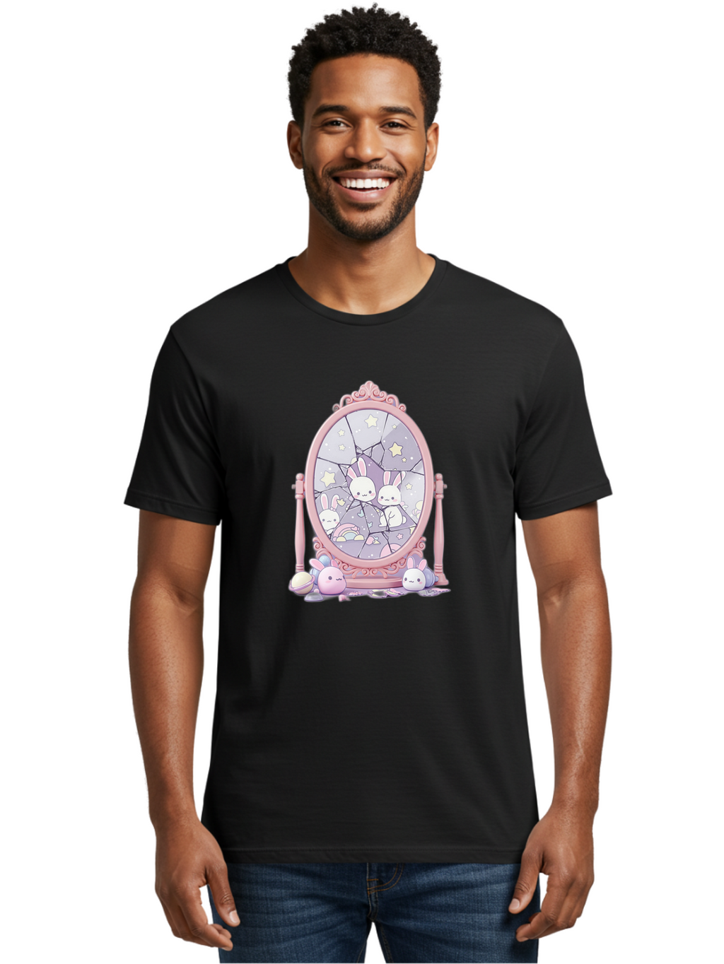 Bunnies-And-Mirror Men'S Graphic Tee, 100% Cotton, Comfortable Casual Summer Wear, Machine Washable, Vintage Camera, Old Camera, Antique Camera, Black Camera, Classic Photography, Photography Equipment, Nostalgic Device, Film Camera, Bak146