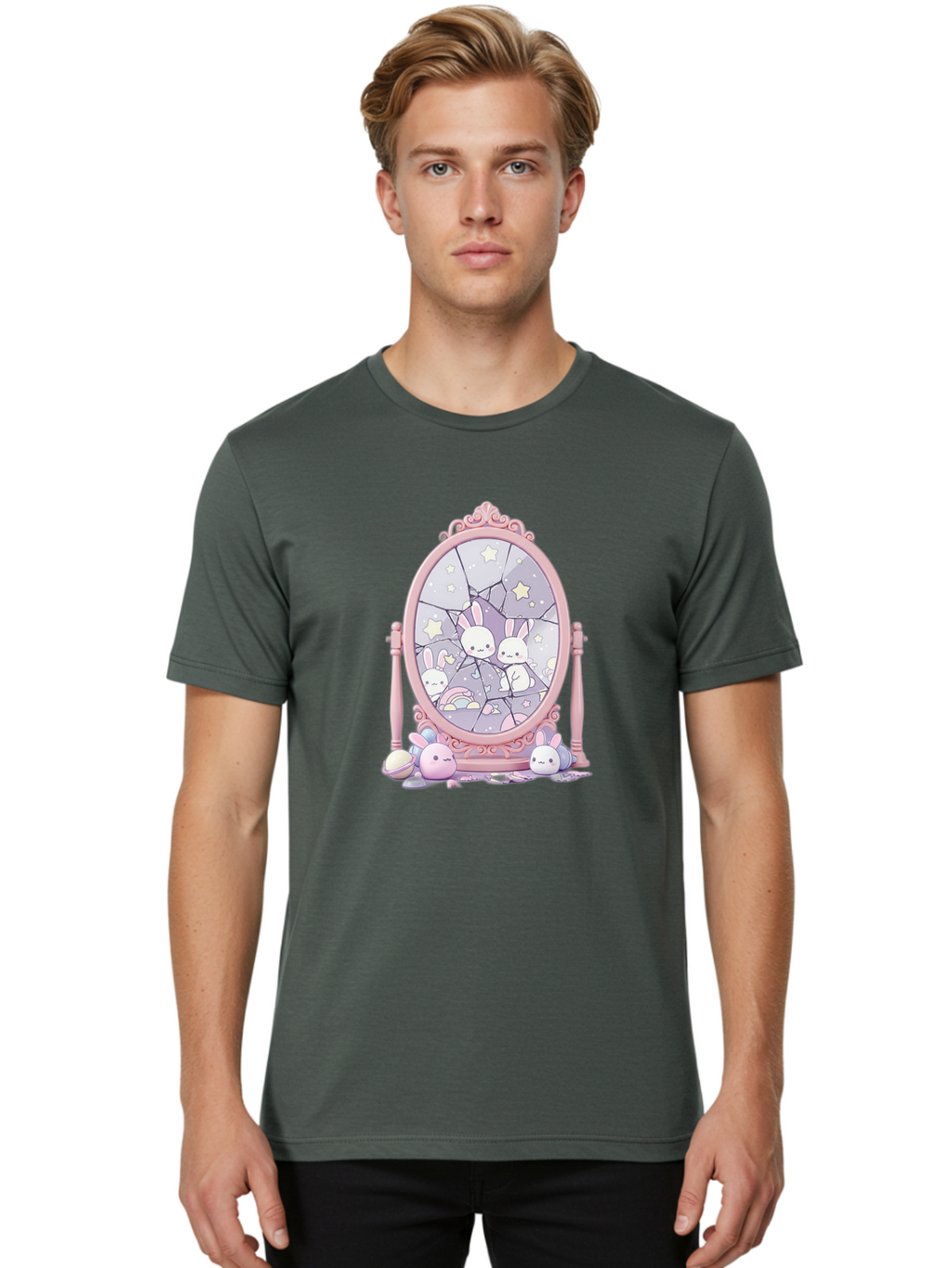 Bunnies-And-Mirror Men'S Graphic Tee, 100% Cotton, Comfortable Casual Summer Wear, Machine Washable, Vintage Camera, Old Camera, Antique Camera, Black Camera, Classic Photography, Photography Equipment, Nostalgic Device, Film Camera, Bak146