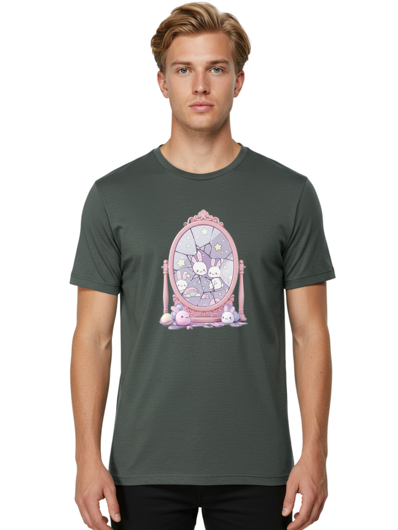Bunnies-And-Mirror Men'S Graphic Tee, 100% Cotton, Comfortable Casual Summer Wear, Machine Washable, Vintage Camera, Old Camera, Antique Camera, Black Camera, Classic Photography, Photography Equipment, Nostalgic Device, Film Camera, Bak146