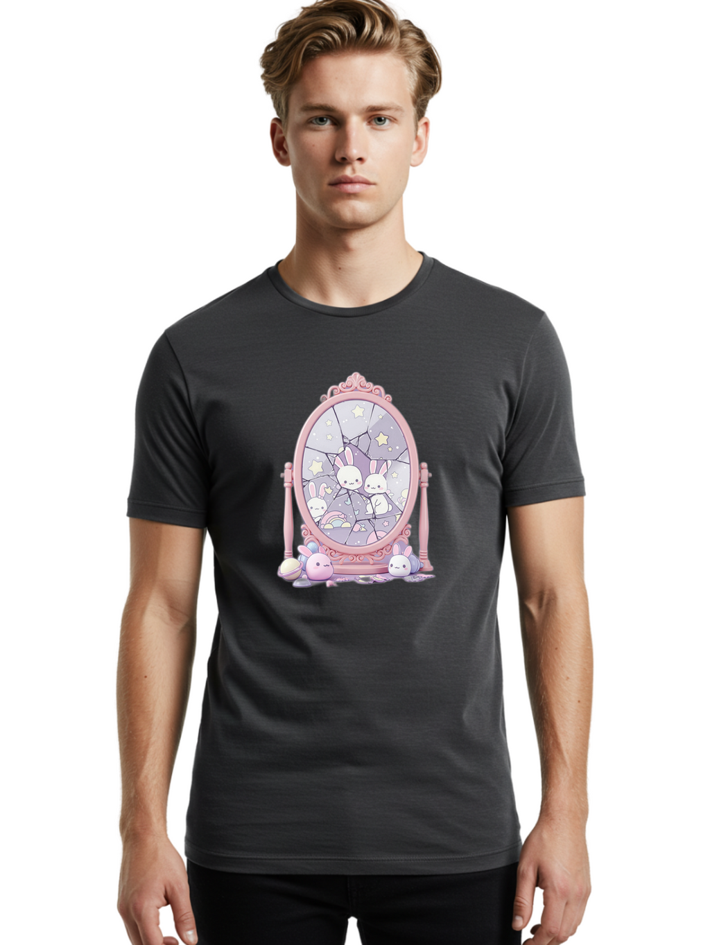 Bunnies-And-Mirror Men'S Graphic Tee, 100% Cotton, Comfortable Casual Summer Wear, Machine Washable, Vintage Camera, Old Camera, Antique Camera, Black Camera, Classic Photography, Photography Equipment, Nostalgic Device, Film Camera, Bak146