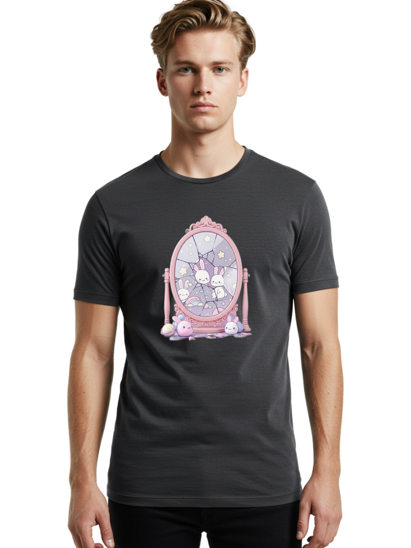 Bunnies-And-Mirror Men'S Graphic Tee, 100% Cotton, Comfortable Casual Summer Wear, Machine Washable, Vintage Camera, Old Camera, Antique Camera, Black Camera, Classic Photography, Photography Equipment, Nostalgic Device, Film Camera, Bak146