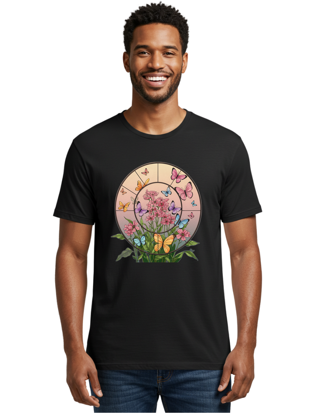 Butterflies-And-Flowers-1 Men'S Graphic Tee, 100% Cotton, Comfortable Casual Summer Wear, Machine Washable, Vintage Camera, Old Camera, Antique Camera, Black Camera, Classic Photography, Photography Equipment, Nostalgic Device, Film Camera, Bak151