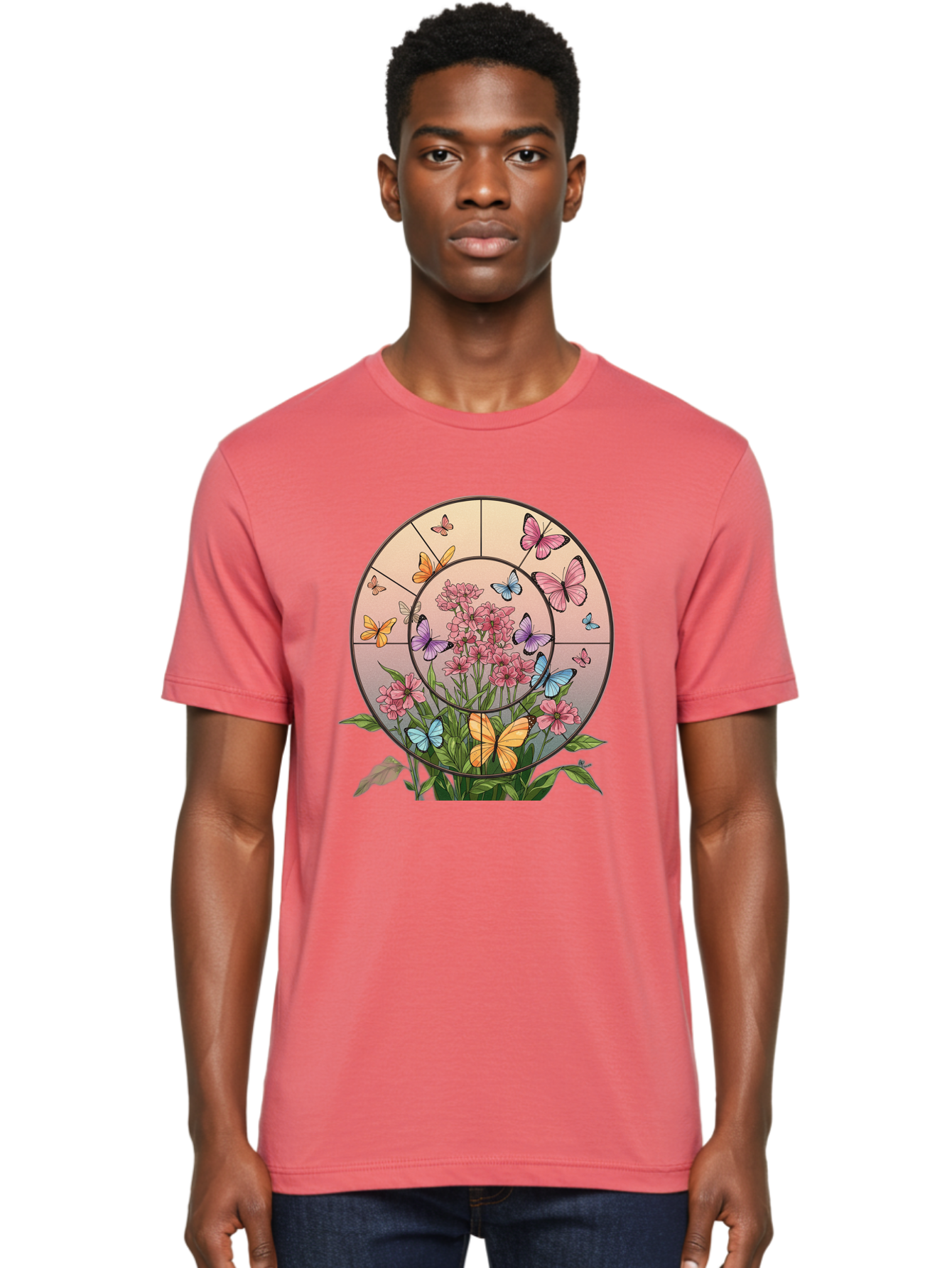 Butterflies-And-Flowers-1 Men'S Graphic Tee, 100% Cotton, Comfortable Casual Summer Wear, Machine Washable, Vintage Camera, Old Camera, Antique Camera, Black Camera, Classic Photography, Photography Equipment, Nostalgic Device, Film Camera, Bak151