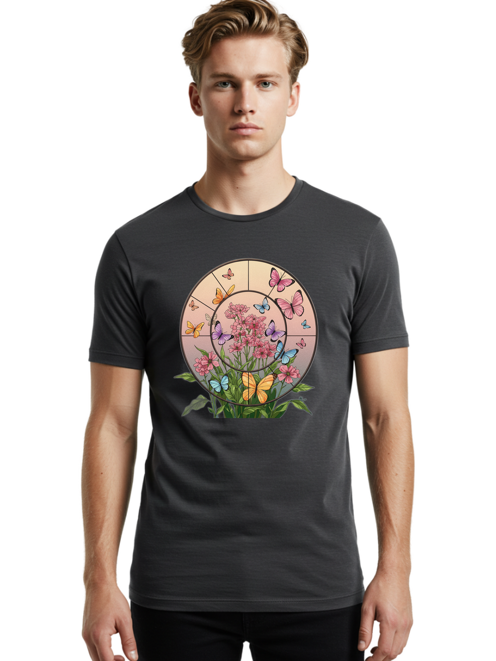 Butterflies-And-Flowers-1 Men'S Graphic Tee, 100% Cotton, Comfortable Casual Summer Wear, Machine Washable, Vintage Camera, Old Camera, Antique Camera, Black Camera, Classic Photography, Photography Equipment, Nostalgic Device, Film Camera, Bak151