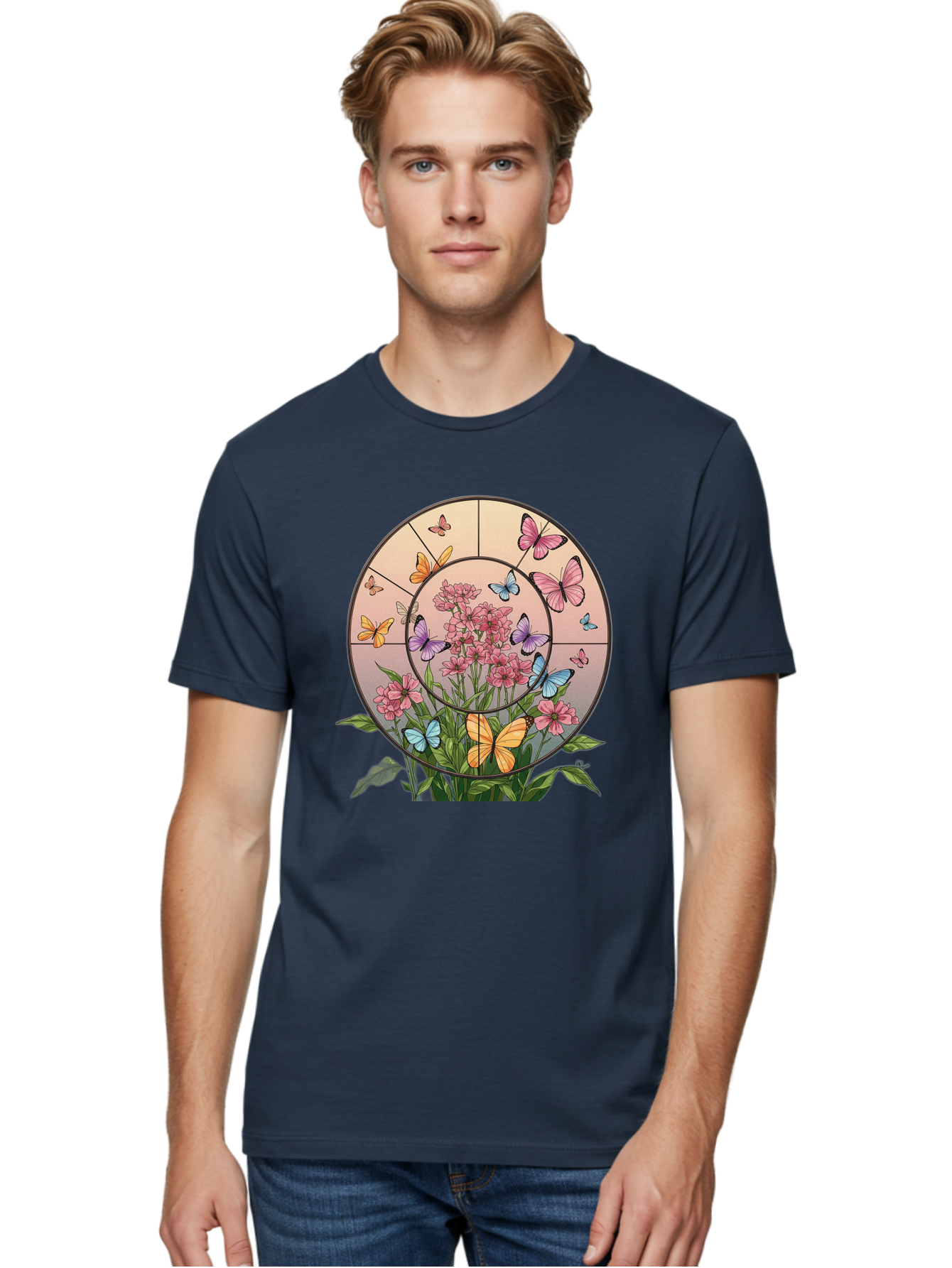Butterflies-And-Flowers-1 Men'S Graphic Tee, 100% Cotton, Comfortable Casual Summer Wear, Machine Washable, Vintage Camera, Old Camera, Antique Camera, Black Camera, Classic Photography, Photography Equipment, Nostalgic Device, Film Camera, Bak151