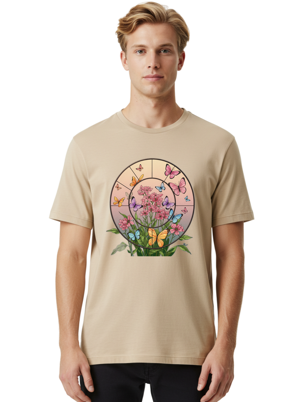 Butterflies-And-Flowers-1 Men'S Graphic Tee, 100% Cotton, Comfortable Casual Summer Wear, Machine Washable, Vintage Camera, Old Camera, Antique Camera, Black Camera, Classic Photography, Photography Equipment, Nostalgic Device, Film Camera, Bak151