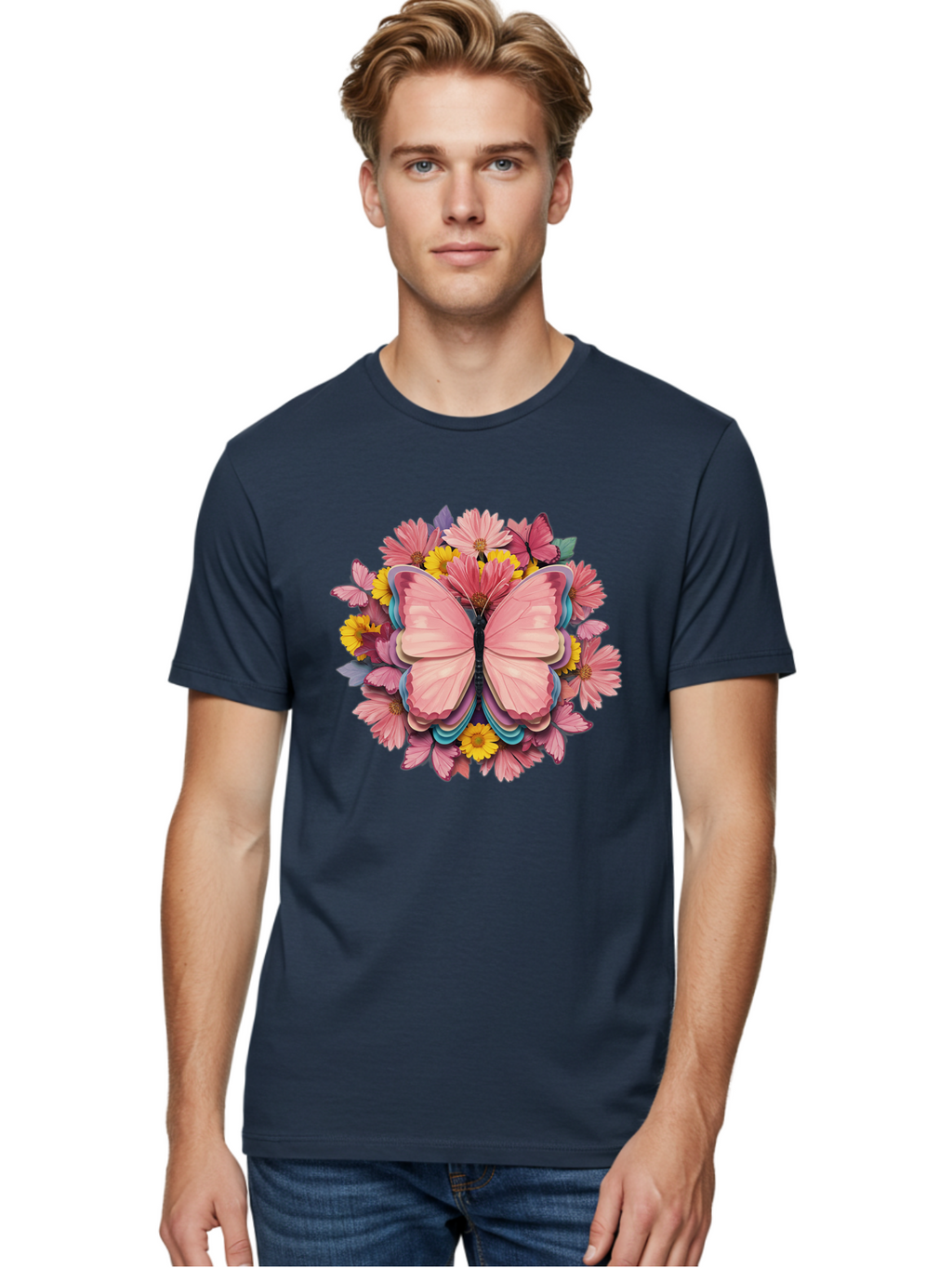 Butterfly-And-Flowers Men'S Graphic Tee, 100% Cotton, Comfortable Casual Summer Wear, Machine Washable, Vintage Camera, Old Camera, Antique Camera, Black Camera, Classic Photography, Photography Equipment, Nostalgic Device, Film Camera, Bak159
