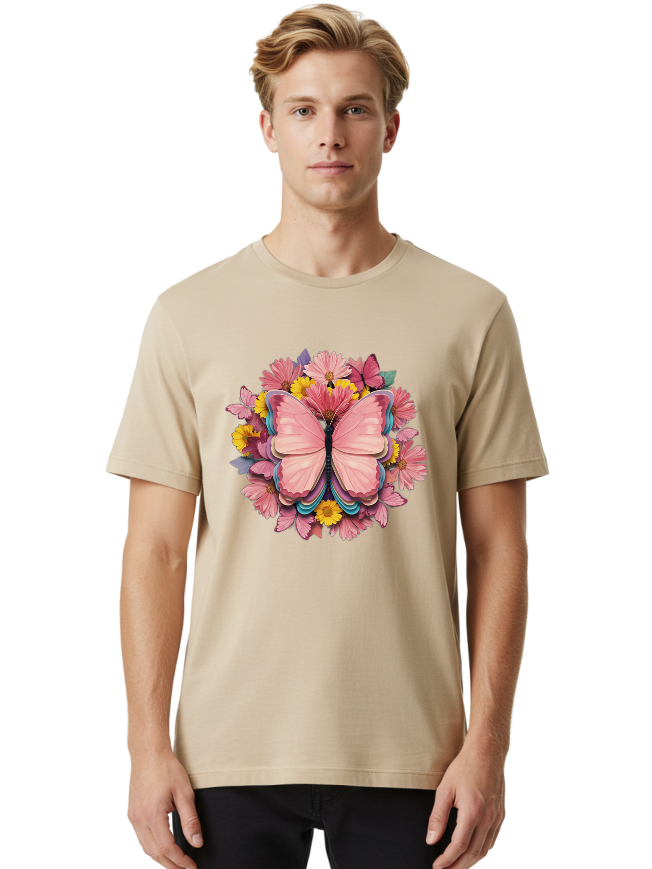 Butterfly-And-Flowers Men'S Graphic Tee, 100% Cotton, Comfortable Casual Summer Wear, Machine Washable, Vintage Camera, Old Camera, Antique Camera, Black Camera, Classic Photography, Photography Equipment, Nostalgic Device, Film Camera, Bak159