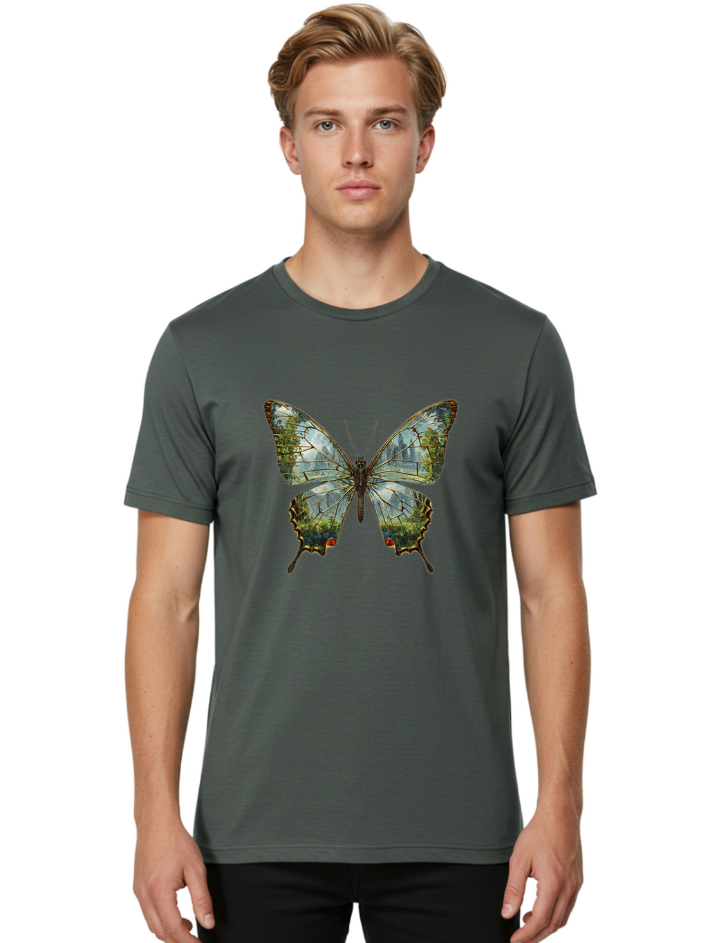 Butterfly-Cityscape Men'S Graphic Tee, 100% Cotton, Comfortable Casual Summer Wear, Machine Washable, Vintage Camera, Old Camera, Antique Camera, Black Camera, Classic Photography, Photography Equipment, Nostalgic Device, Film Camera, Bak160