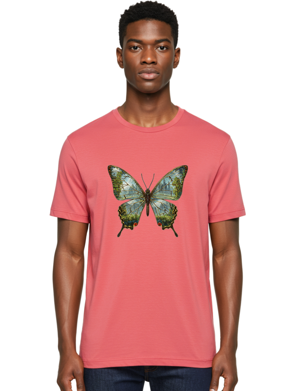 Butterfly-Cityscape Men'S Graphic Tee, 100% Cotton, Comfortable Casual Summer Wear, Machine Washable, Vintage Camera, Old Camera, Antique Camera, Black Camera, Classic Photography, Photography Equipment, Nostalgic Device, Film Camera, Bak160
