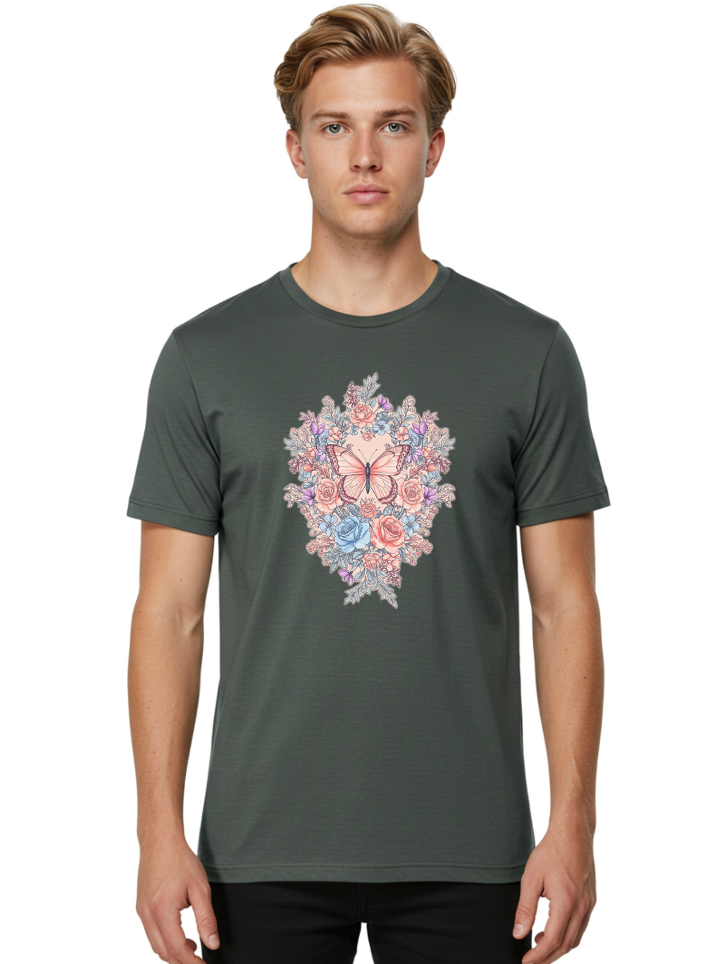 Butterfly-Floral-Heart Men'S Graphic Tee, 100% Cotton, Comfortable Casual Summer Wear, Machine Washable, Vintage Camera, Old Camera, Antique Camera, Black Camera, Classic Photography, Photography Equipment, Nostalgic Device, Film Camera, Bak161
