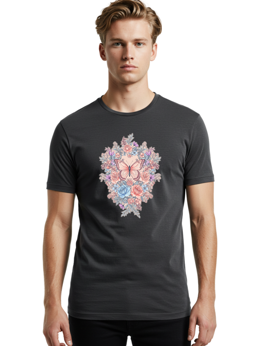 Butterfly-Floral-Heart Men'S Graphic Tee, 100% Cotton, Comfortable Casual Summer Wear, Machine Washable, Vintage Camera, Old Camera, Antique Camera, Black Camera, Classic Photography, Photography Equipment, Nostalgic Device, Film Camera, Bak161