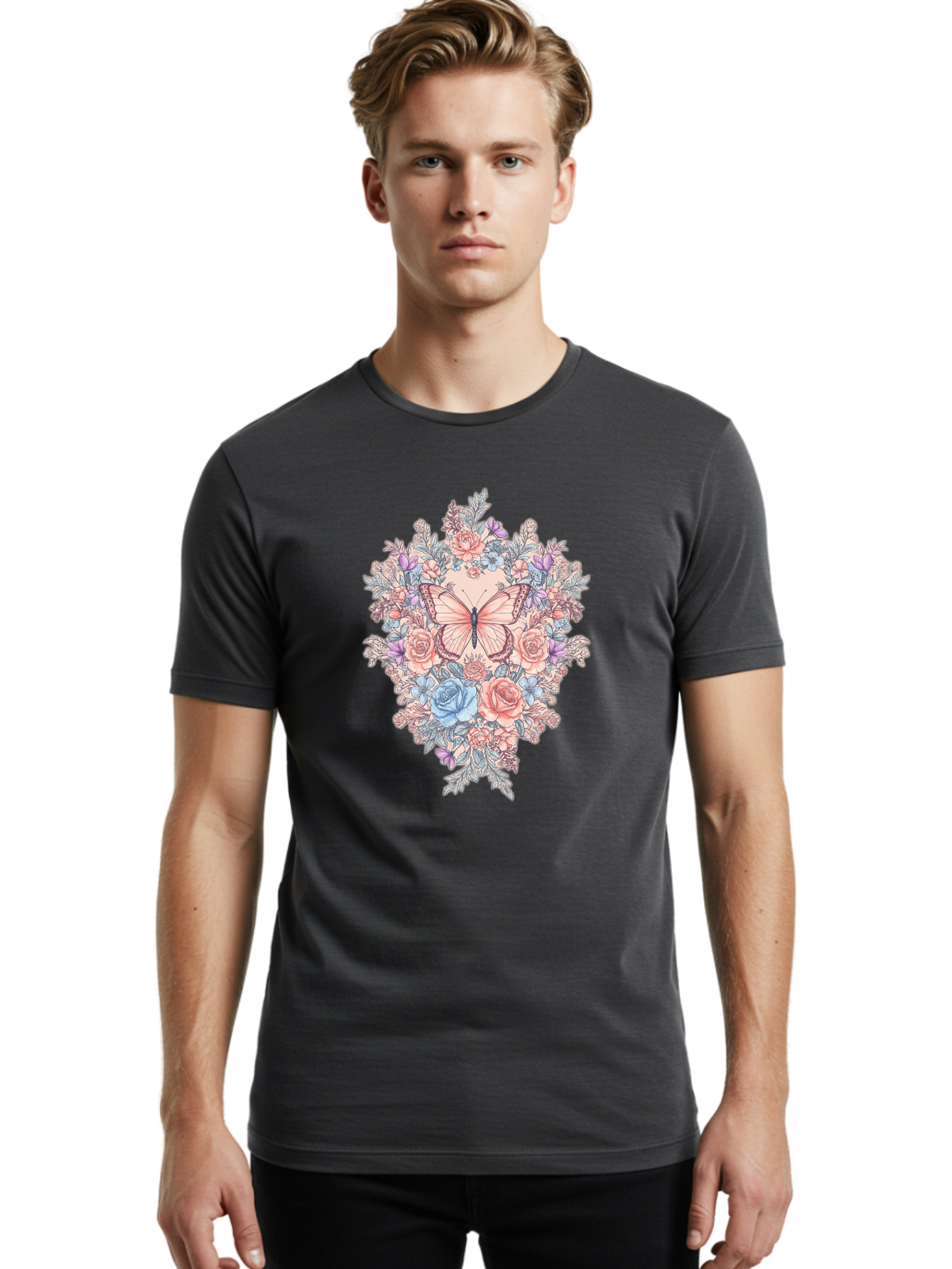 Butterfly-Floral-Heart Men'S Graphic Tee, 100% Cotton, Comfortable Casual Summer Wear, Machine Washable, Vintage Camera, Old Camera, Antique Camera, Black Camera, Classic Photography, Photography Equipment, Nostalgic Device, Film Camera, Bak161