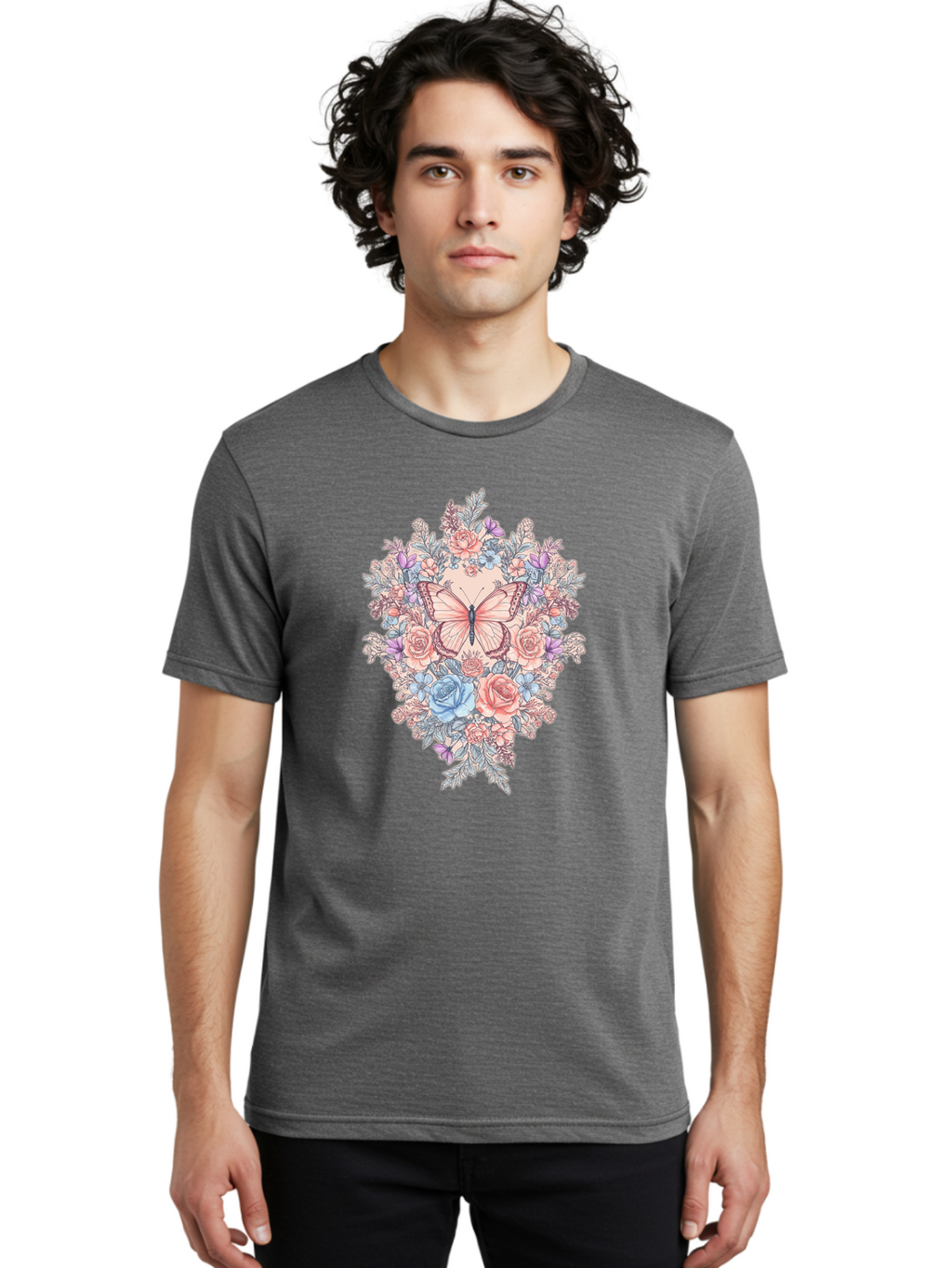 Butterfly-Floral-Heart Men'S Graphic Tee, 100% Cotton, Comfortable Casual Summer Wear, Machine Washable, Vintage Camera, Old Camera, Antique Camera, Black Camera, Classic Photography, Photography Equipment, Nostalgic Device, Film Camera, Bak161
