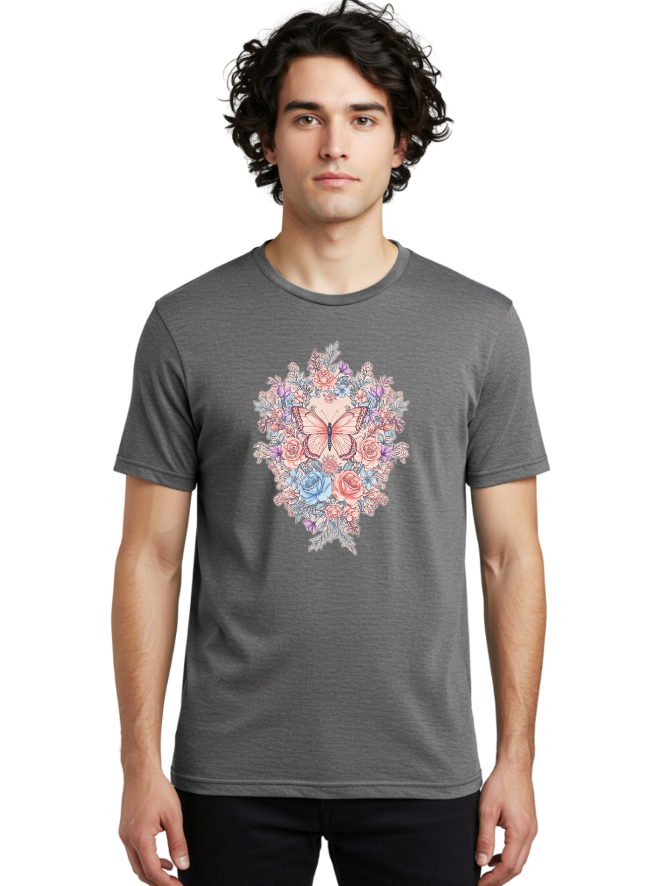 Butterfly-Floral-Heart Men'S Graphic Tee, 100% Cotton, Comfortable Casual Summer Wear, Machine Washable, Vintage Camera, Old Camera, Antique Camera, Black Camera, Classic Photography, Photography Equipment, Nostalgic Device, Film Camera, Bak161