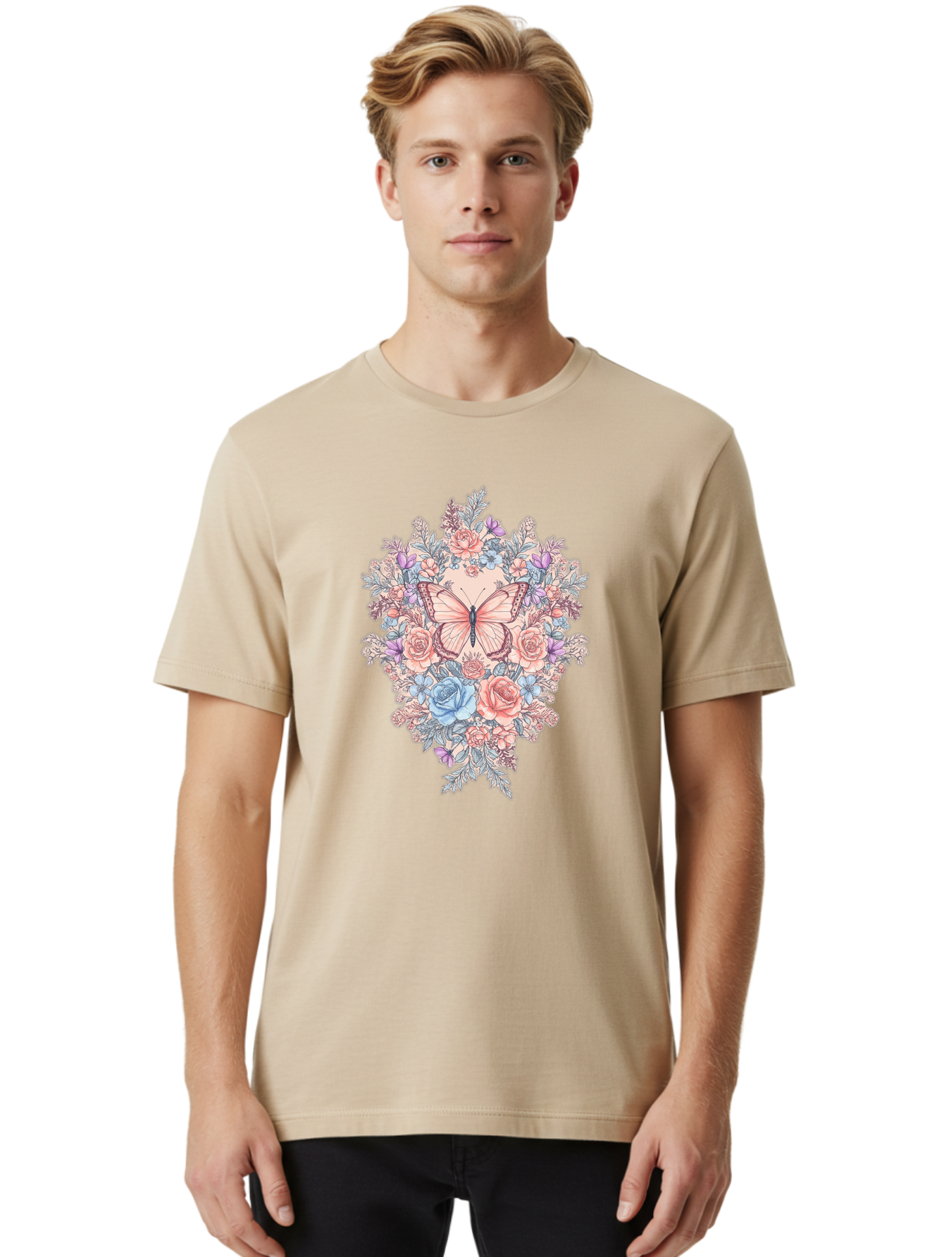 Butterfly-Floral-Heart Men'S Graphic Tee, 100% Cotton, Comfortable Casual Summer Wear, Machine Washable, Vintage Camera, Old Camera, Antique Camera, Black Camera, Classic Photography, Photography Equipment, Nostalgic Device, Film Camera, Bak161