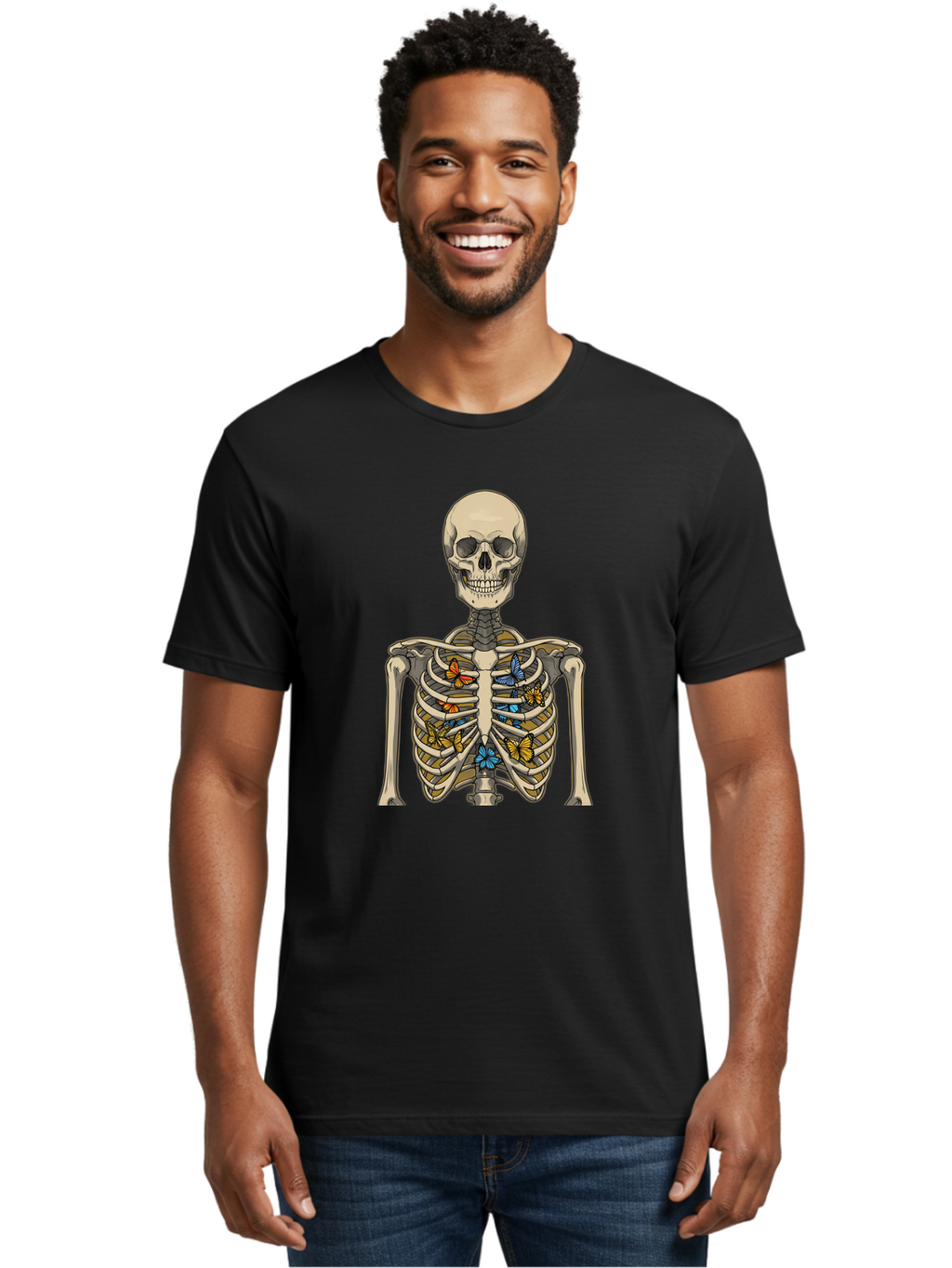 Butterfly-Skeleton Men'S Graphic Tee, 100% Cotton, Comfortable Casual Summer Wear, Machine Washable, Vintage Camera, Old Camera, Antique Camera, Black Camera, Classic Photography, Photography Equipment, Nostalgic Device, Film Camera, Bak163