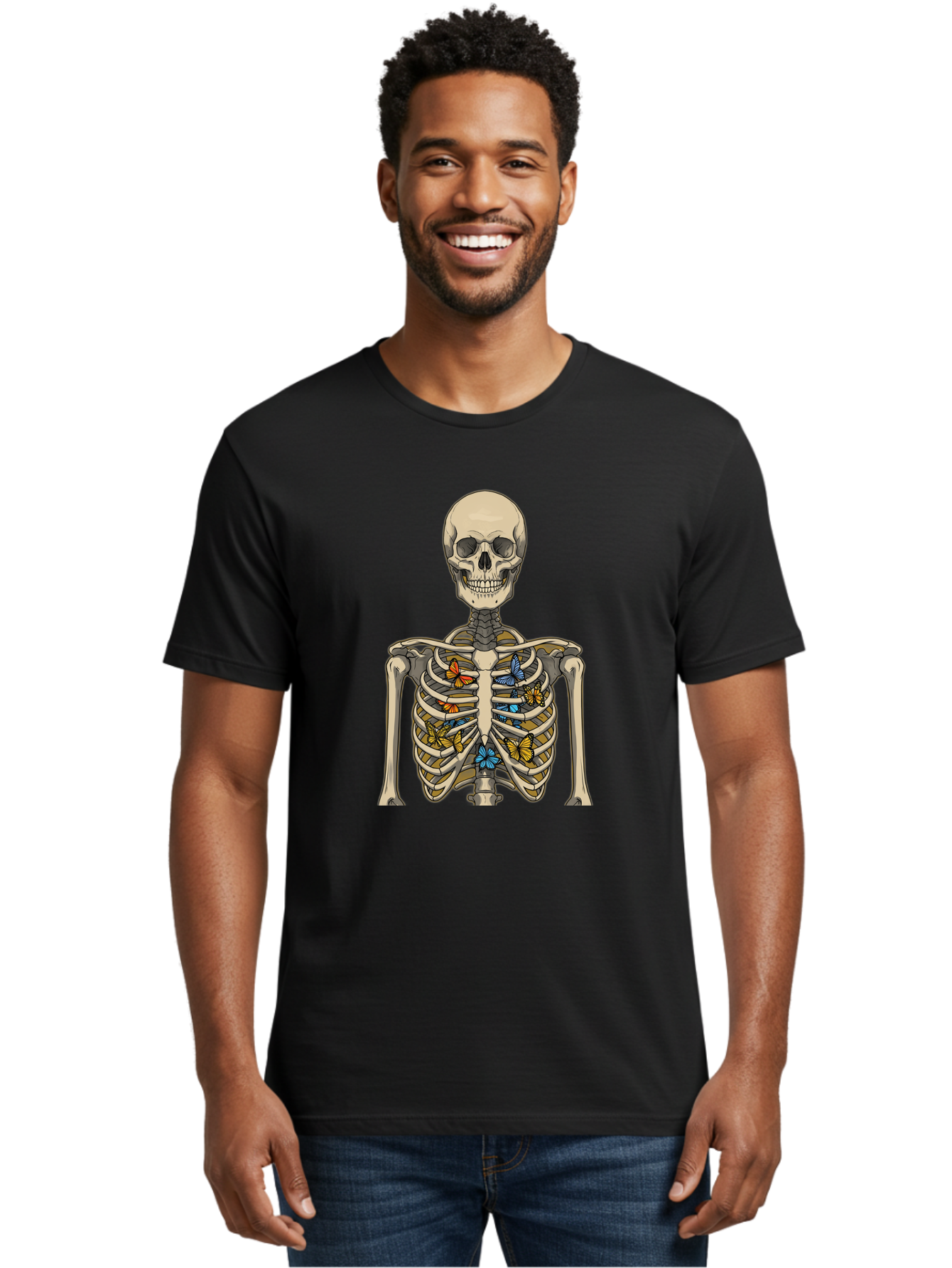 Butterfly-Skeleton Men'S Graphic Tee, 100% Cotton, Comfortable Casual Summer Wear, Machine Washable, Vintage Camera, Old Camera, Antique Camera, Black Camera, Classic Photography, Photography Equipment, Nostalgic Device, Film Camera, Bak163