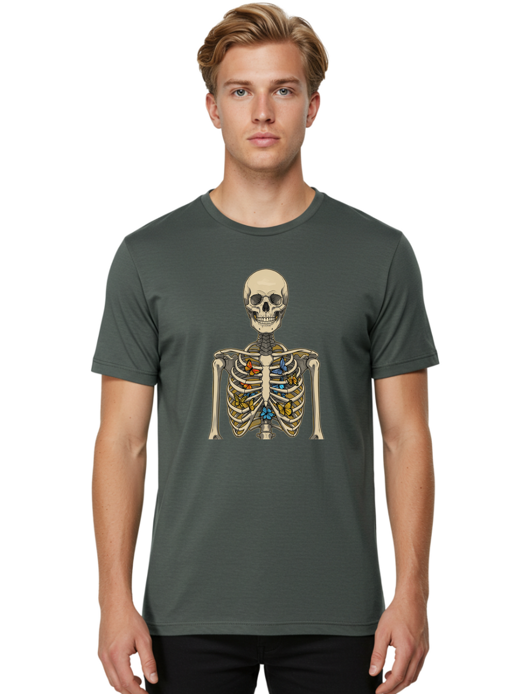 Butterfly-Skeleton Men'S Graphic Tee, 100% Cotton, Comfortable Casual Summer Wear, Machine Washable, Vintage Camera, Old Camera, Antique Camera, Black Camera, Classic Photography, Photography Equipment, Nostalgic Device, Film Camera, Bak163