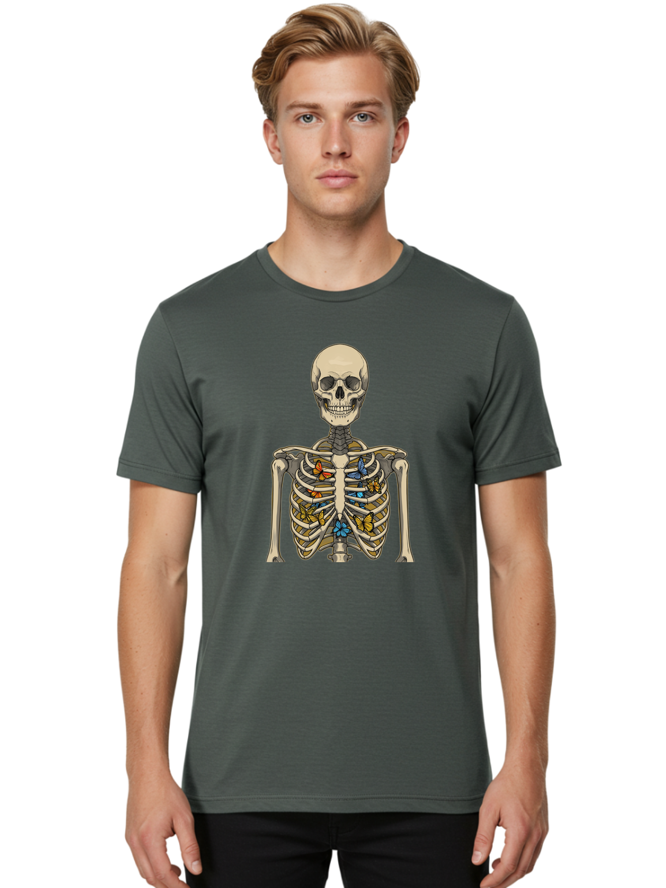 Butterfly-Skeleton Men'S Graphic Tee, 100% Cotton, Comfortable Casual Summer Wear, Machine Washable, Vintage Camera, Old Camera, Antique Camera, Black Camera, Classic Photography, Photography Equipment, Nostalgic Device, Film Camera, Bak163